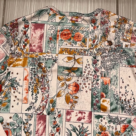 Rare 1970s vintage floral flowers print art nouveau long sleeve top geometric - Picture 3 of 13
